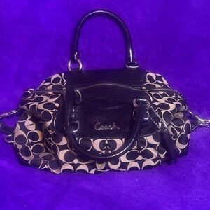 COACH Black & Beige Signature Logo Satchel